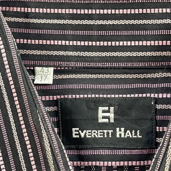 Everett Hall Dress Shirt Mens 43 17 Pink Black Striped French Cuff Made in Italy - Picture 5 of 16